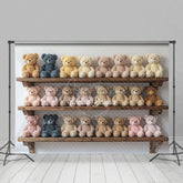 Aperturee - Aperturee Colorful Toy Bears Shelf Cake Smash Photo Backdrop
